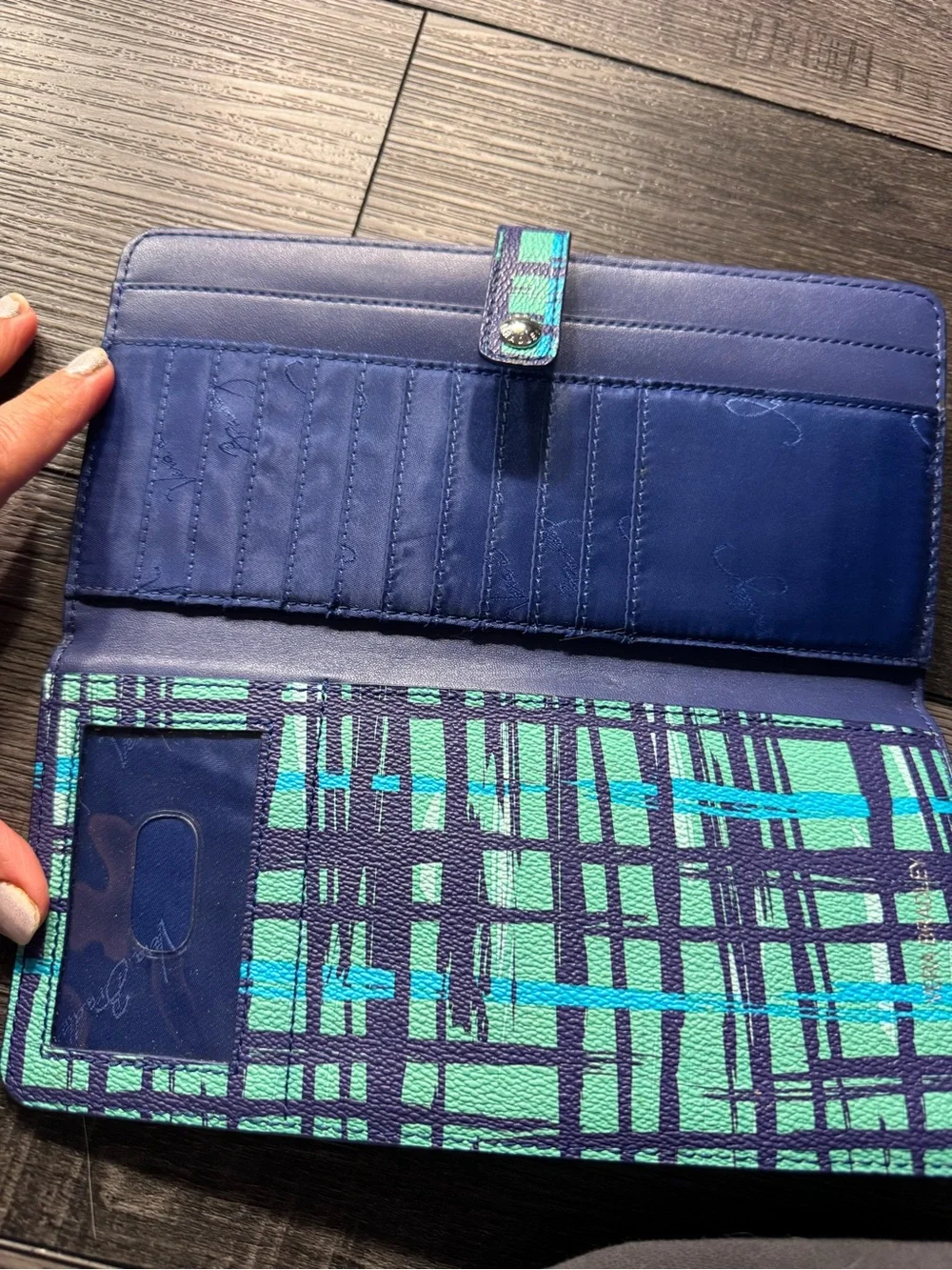 Vera Bradley Teal and Navy Plaid Wallet - Picture 3 of 7